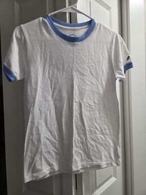 League Kids White Tee with Light Blue Trim